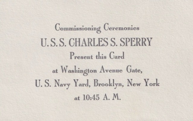 Admission card for the commissioning ceremonies at the Brooklyn Navy Yard